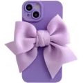 Purple iPhone case with a large 3D fabric bow, stylish and cute protective back cover accessory - Purple 3D Bowknot