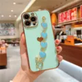 Plating green iPhone case with blue heart bracelet, luxury electroplated edges for 13 12 Pro. - Light Cyan Heart Wrist Chain / iphone13