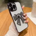 Luxe Strass Strik Telefoonhoesje Gegalvaniseerde Zachte Beschermhoes iPhone 14 13 - Donkerpaars