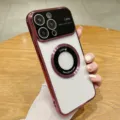 Electroplated large window phone case compatible with iPhone, magnetic ring cover. - Burgundy / iPhone 14 Pro Max