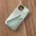 Light green silicone phone case with lipstick holder slot compatible with iPhone models, soft cover. - Sky Blue