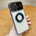 Funda de teléfono magnética galvanizada con ventana grande parte trasera transparente variante - Azul Sierra