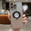 Sparkling glitter magnetic TPU phone case, electroplated gradient finish with metal ring. - Gold