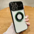 Funda de teléfono magnética galvanizada con parte trasera transparente y anillo verde. - Verde Sierra