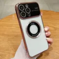 Fundas de teléfono magnéticas galvanizadas con gran ventana y diseño de lente para iPhone. - Rosa oro