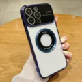 Fundas de teléfono magnéticas galvanizadas con gran ventana de lente, elegante y resistente. - Azul marino