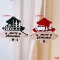 Wooden Christmas tree hanging ornaments, holiday home decor with festive design. 7.2x8cm - Double-Layer Christmas Tree Pendant (4 Pcs)