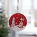 Weihnachten Holz Hängeornament rund Hirsch Anhänger Baum Weihnachtsdekoration 8x8cm - Elch / 1 Stück (8x8cm) / Holzfarbe