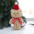 Christmas plush teddy bear with red hat and scarf, cute holiday tree hanging pendant key - 1pc Teddy Bear in Red Hood (Brown with Red & White Scarf)