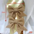 Nœud pailleté doré de Noël décoration pour arbre porte bricolage cadeau fête vacances artisanat - Nœuds pailletés (Petit, or rose, 2 pièces)