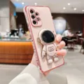 Samsung telefoonhoesje roze gegalvaniseerd hart design met schattige astronaut houder. - Roze / A12/M12/F12