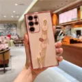 Samsung Galaxy luxury electroplated heart chain phone case soft protective back cover - A12/M12/F12 / Pink