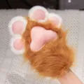 Guanti soffici con zampe di gatto morbida copertura per mano in peluche per cosplay party - 26cm / Guanti a zampa di gatto marroni