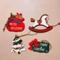 Christmas wooden hanging ornaments DIY Xmas tree pendant festive party decor hanging crafts. - Set of 4