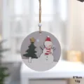 Weihnachten Holz Hängeornament rund Schneemann Baum Anhänger Urlaub Heim Party Dekoration 8cm - Schneemann / 1 Stück (8x8cm) / Holzfarbe