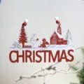 Hölzernes Weihnachts-Hängeschild mit Baum- und Engel-Design für die Feiertags-Dekoration. - M Stil Weihnachten Rotes Buchstaben Türschild (Klein) / 1 Stück