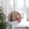 Weihnachten Holz Hängende Ornament Weihnachtsmann Baum Anhänger Deko Größe 8x8cm - Weihnachtsmann / 1 Stück (8x8cm) / Holzfarbe