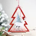 Weihnachtsbaum Holz Hängeornament mit Rentier Design, perfekte festliche Party Deko. - M Stil Rot 3D Weihnachtsbaum / 1 Stück
