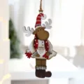 Weihnachten Holz Rentier Hängeornament Retro Shabby Weihnachtsbaum Deko Holzanhänger - Stehende Holzhirsche mit roter Mütze (Modell B), 1 Stück