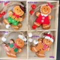 Weihnachten hölzerne Lebkuchenmann Hängeornamente Set in 4-Gitter Holzgeschenkbox dekor - Rot und Grün Kleidung Lebkuchenmann