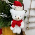Weihnachten weisser Plueschbaer Puppe mit rotem Hut Schal, suesses Feiertag Haendedekor. - Roter Schal Anhänger / Weiß