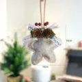 Suspension étoile sapin de Noël pailletée avec pommes de pin et baies pour décoration. - Pendentif étoile à cinq branches dorée n° 3