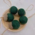 Green felt wool acorn pendant DIY hanging Christmas tree decoration accessory for holiday. - 5 Pieces/Pack / Green