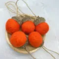 Orange wool felt acorn hanging ornament, 2cm DIY Christmas tree decoration variant. - 5 Pieces/Pack / Orange