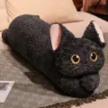 Simpatico cuscino lungo in peluche gatto nero riccio, morbido animale di peluche per letto. - 90cm / Gatto Devon Rex nero