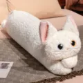 Simatico gatto bianco riccio lungo cuscino in peluche, morbido animale imbottito per camera - 90cm / Gatto Devon Rex bianco