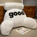 Cuscino da letto in tessuto peluche bianco con ricamo good nero, morbido supporto lombare. - 40*60cm / Bianco