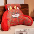 Cuscino da lettura rosso floreale con poggiatesta, comodo supporto per schiena a letto. - 60x45cm / Drago di Capodanno (Ridente)