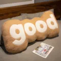 Cozy brown fuzzy long letter pillow with white 'good' text embroidery for sofa and bed decor. - Small 65x30cm / Brown GOOD