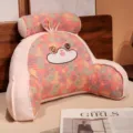 Simpatico cuscino da letto floreale con cartone animato, grande schienale per lettura. - Coniglio Rosa