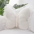 Cute butterfly shaped throw pillow with delicate white lace trim for sofa bed home decor. - Lace Trim - White