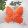 Orange butterfly plush pillow with white lace trim cute soft cushion for sofa bedroom decor - Lace Trim - Orange