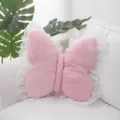 Pink butterfly shaped plush throw pillow with white lace trim, cute room decor cushion. - Lace Trim - Pink