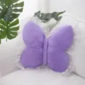 Purple butterfly throw pillow with white lace trim, cute princess style sofa cushion for home. - Lace Trim - Purple
