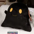 Schwarzes Geister Pluesch Kissen, suesses Halloween Deko Kuscheltier, Gruselkissen Variante. - 30x35cm / Schwarz
