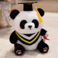 Cute graduation panda plush toy wearing a doctor hat and holding scroll gift for students. - Yellow Wheat Ear