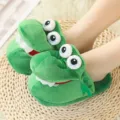 Cute green crocodile plush slippers with big eyes, warm and funny winter home shoes for indoor. - 38-40 (25cm) / Crocodile Slippers