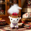 Bambola di agnello di peluche in stile etnico Xinjiang carina con cappello di piuma e gemme lucide. - Agnello dello Xinjiang con cappello rosso / 15cm (Con Cappello 35cm)