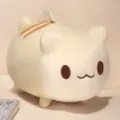 Simpatico peluche gatto cartone animato cuscino, morbida bambola pesce-gatto per dormire. - 20x25cm / Bianco avorio