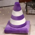 Creative traffic cone plush toy pillow, purple and white striped cushion for home decor and gifts. - Purple