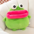 Simpatico peluche rana verde con grandi labbra rosa, morbido cuscino bambola regalo. - Rana / 32cm