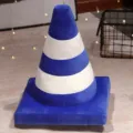 Blue and white traffic cone plush pillow, creative cute soft cushion for home decor and gifts. - Blue