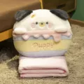 Simpatico cuscino scaldamani in peluche cucciolo di cane e coperta rosa 3 in 1 - Cuscino scaldamani 40 x 30 cm (senza coperta) / Cuscino scaldamani cane torta con porta coperta