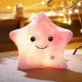 Almohada de peluche de estrella brillante y colorida, juguete suave con luces LED. - 24*22cm / Estrella sonriente rosa cerezo