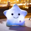 Cojin De Peluche Estrellas Luminoso Suave Juguete Relleno Luz LED Regalo Decoracion Hogar - 24*22cm / Estrella sonriente azul cielo