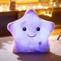 Bonito cojín de felpa con estrella brillante LED, juguete de peluche suave y colorido para decorar. - Estrella de cinco puntas con cara sonriente violeta uva